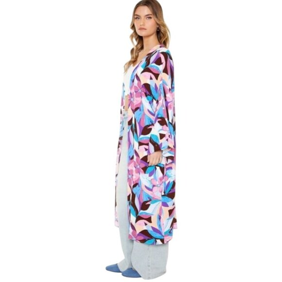 NEW Geometric/Floral Multi Oversized Long Duster‎ Kimono Size S - Picture 2 of 12
